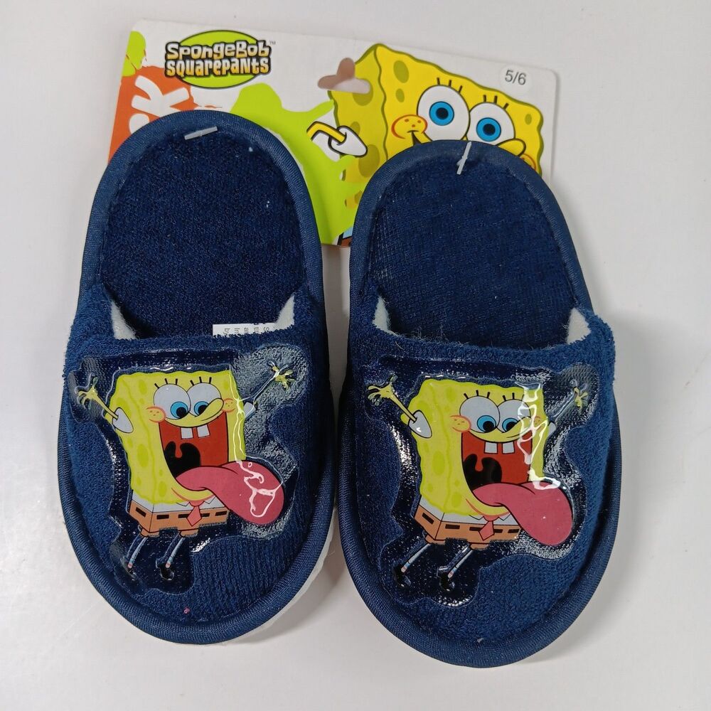 Nickelodeon Nick Jr Toddler Boys Girls Spongebob Slippers 5/6 Navy Blue NWT 2005